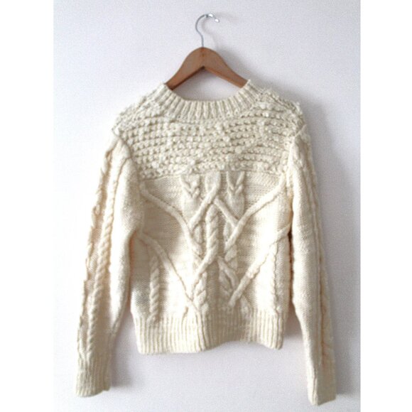 Isabel Marant Étoile Ryder Bouclè Trim Cable-Knit Wool Sweater / FR 38 / Cream - Picture 4 of 10